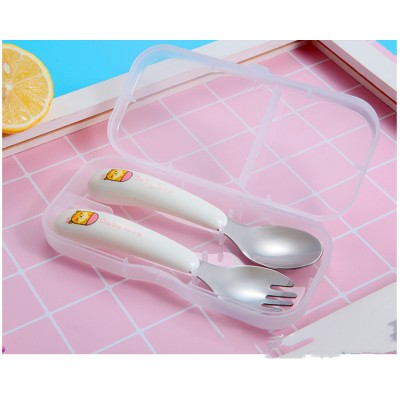 2pcs/ Set Children Spoon Portable Kids Stainless Steel Fork Safety Baby Feeding Spoon Eating Training Spork Infant Tableware