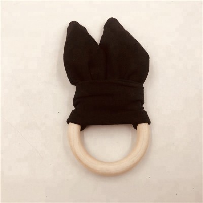 baby wooden teether ring with bunny ears in full back