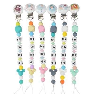 Baby Silicone Beads Wooden Beads Baby Teething Dummy Chain