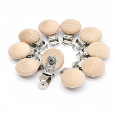 29mm Original beech Metal wooden bead baby pacifier clips solid color holders cute infant soother clasps holders accessories