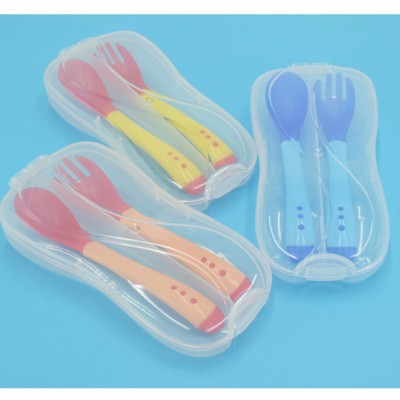 2pcs/set heat sensitive spoon baby spoon fork set safety temperature sensing kids children flatware feeding spoons