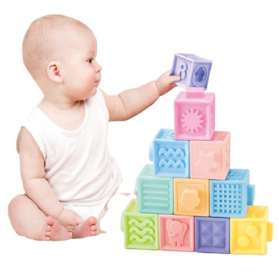 10pcs/set Baby Grasp Toy Building Squeeze Blocks 3D Touch Hand Soft Balls Baby Massage Rubber Teethers bricks Bath Ball Kids Toy