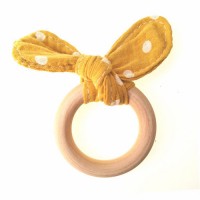 baby wooden teether ring with gauze bunny ears